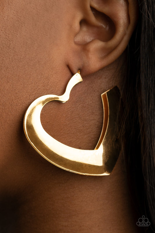 Heart-Racing Radiance - Gold Heart Hoops - Paparazzi Accessories - Paparazzi Accessories 