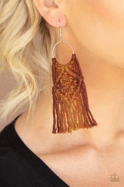 Macrame Rainbow - Brown Earrings- Paparazzi Accessories - Paparazzi Accessories 