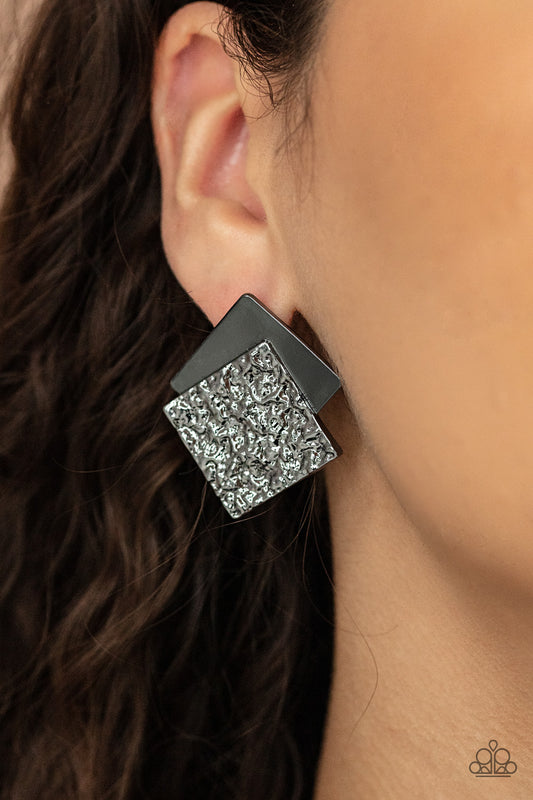 Square With Style - Black Earrings - Paparazzi Accessories 