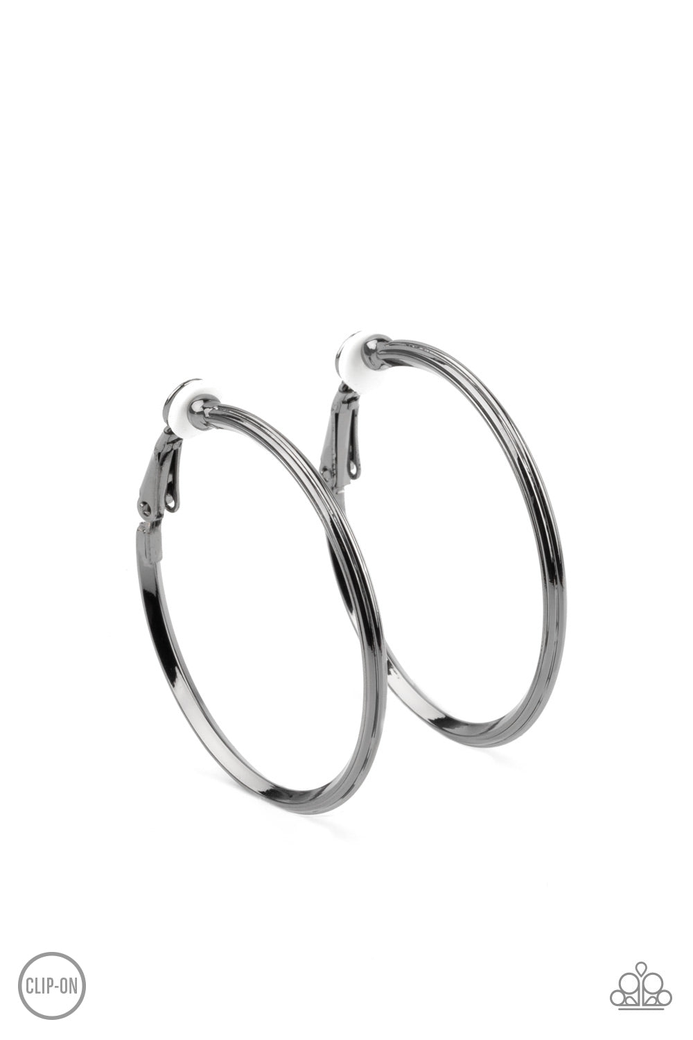 City Classic - Black Clip On Hoops - Paparazzi Accessories 