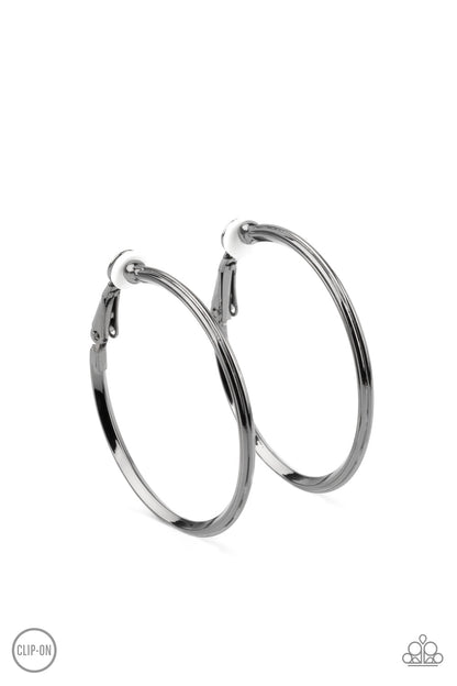 City Classic - Black Clip On Hoops - Paparazzi Accessories 