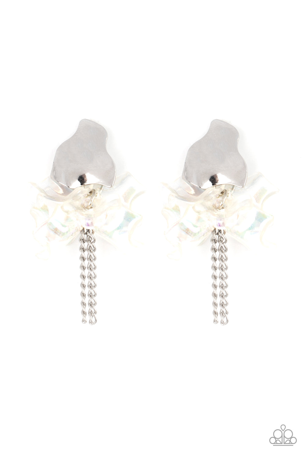 Harmonically Holographic - White Earrings - Paparazzi Accessories - Paparazzi Accessories 