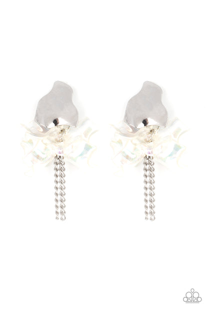 Harmonically Holographic - White Earrings - Paparazzi Accessories - Paparazzi Accessories 