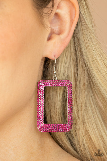 World FRAME-ous - Pink Earrings- Paparazzi Accessories - Paparazzi Accessories 