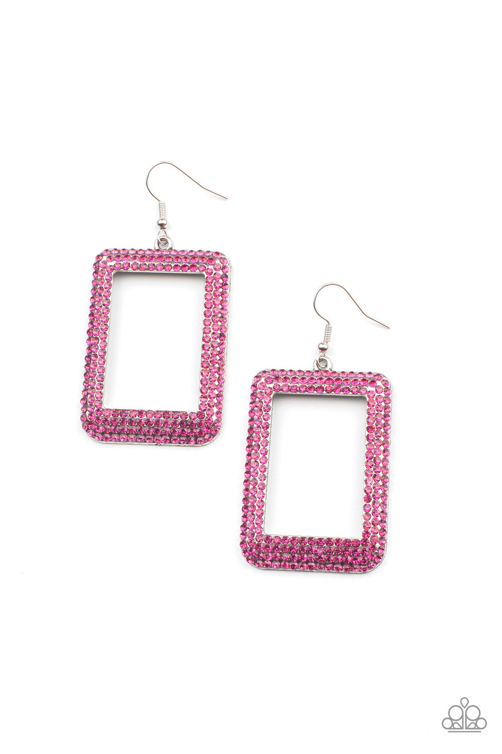 World FRAME-ous - Pink Earrings- Paparazzi Accessories - Paparazzi Accessories 