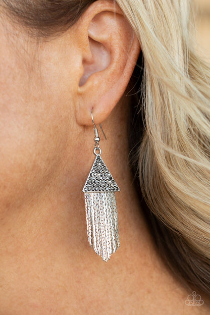 Pyramid SHEEN - Silver Earrings - Paparazzi Accessories - Paparazzi Accessories 