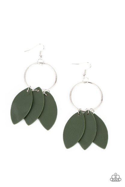 Leafy Laguna - Green Leather Earrings - Paparazzi Accessories 
