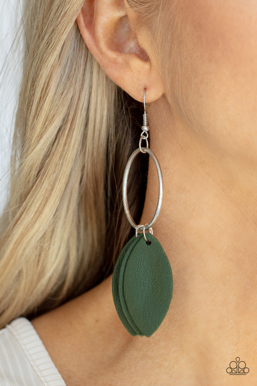 Leafy Laguna - Green Leather Earrings - Paparazzi Accessories 