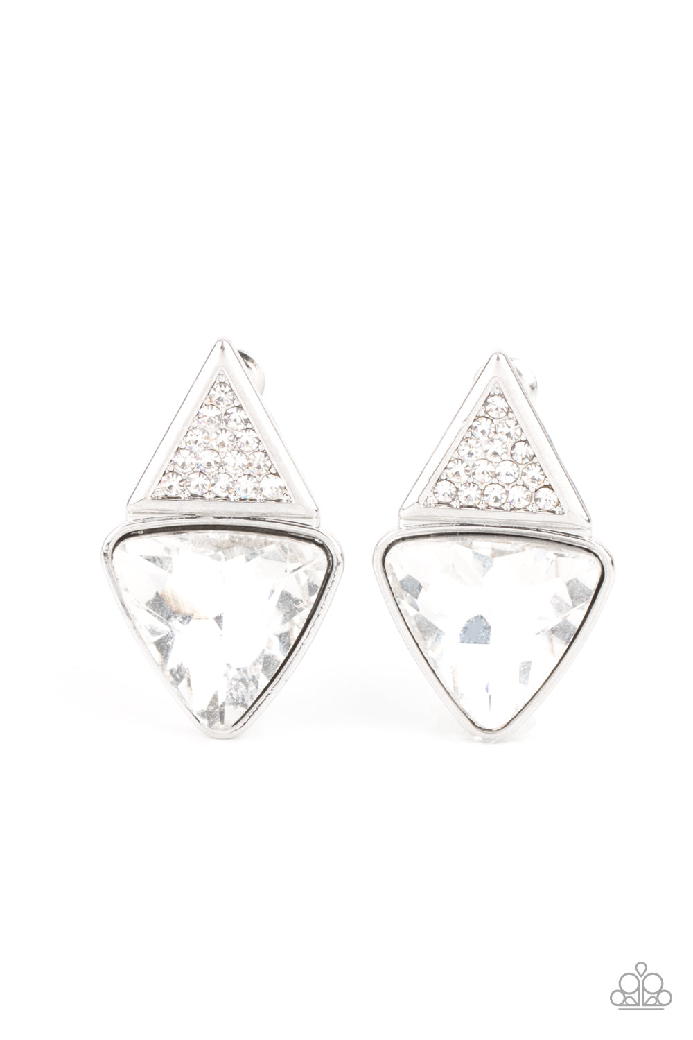 Risky Razzle - White Pyramid Earrings - Paparazzi Accessories 