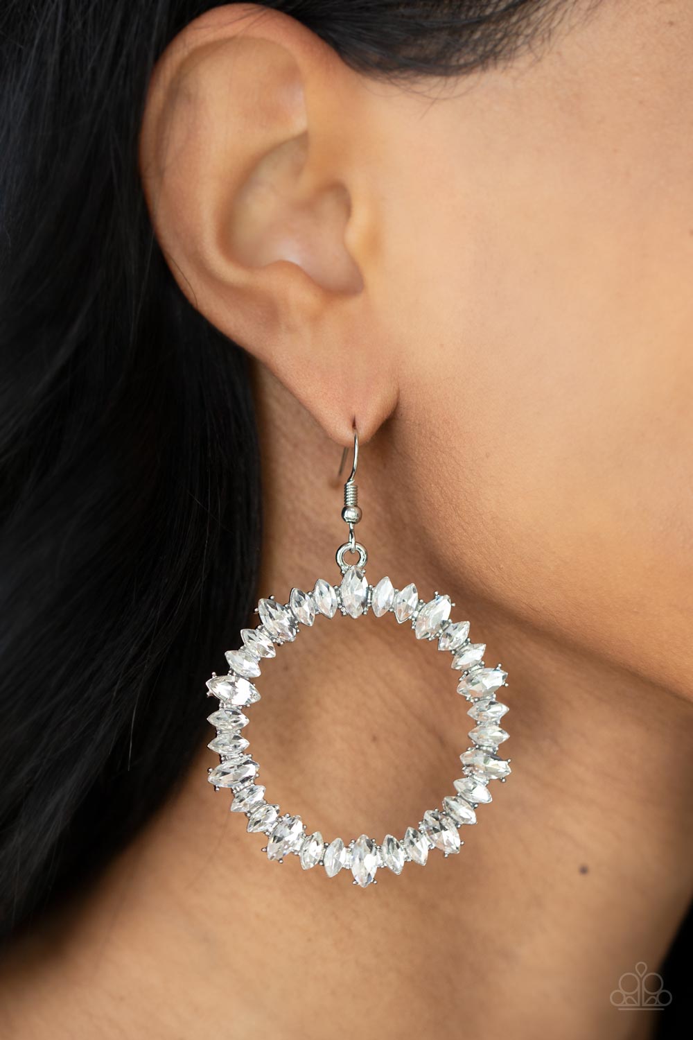 Glowing Reviews - White Earrings - Paparazzi Accessories 