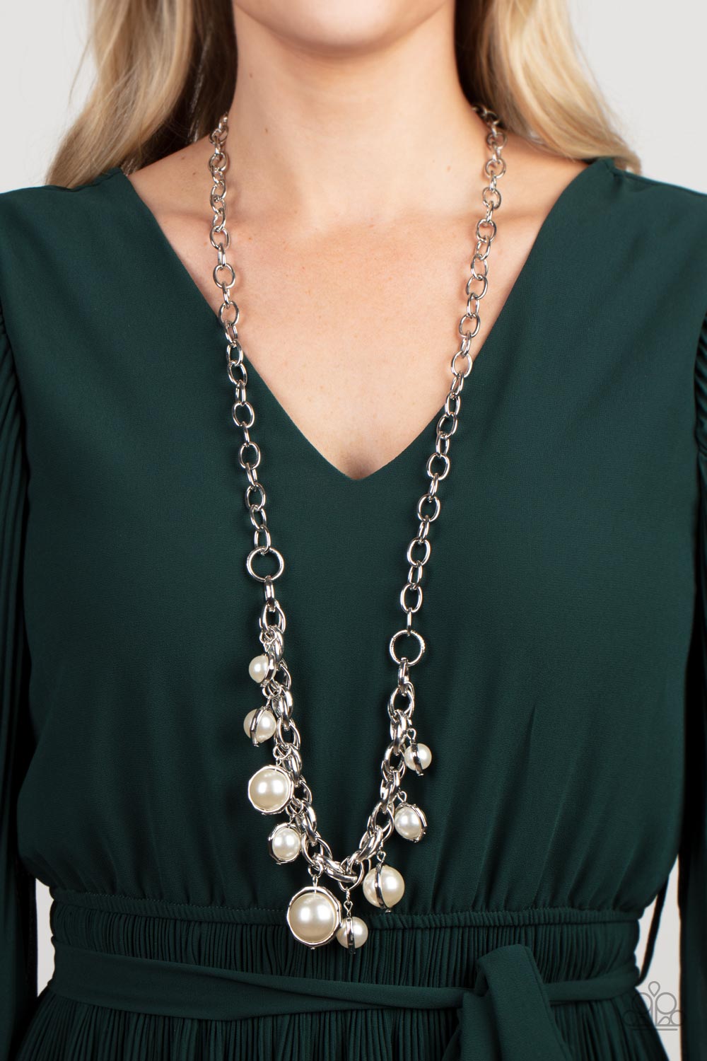 Revolving Refinement - White Pearl Necklace - Paparazzi Accessories 