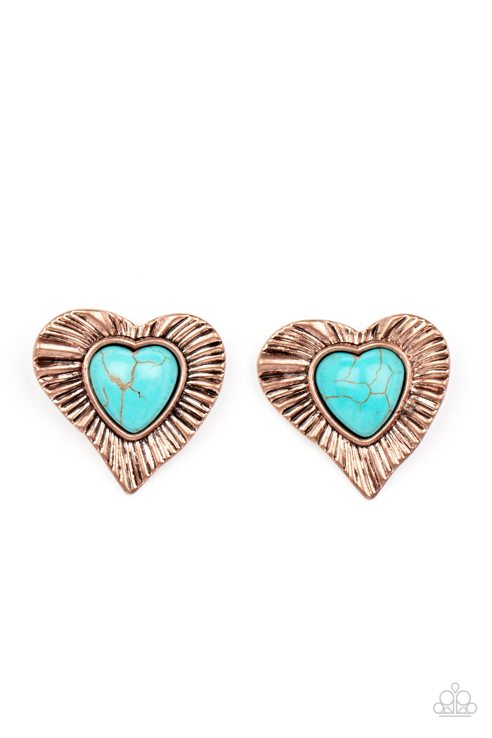 Rustic Romance - Copper & Turquoise Stone Earrings - Paparazzi Accessories 