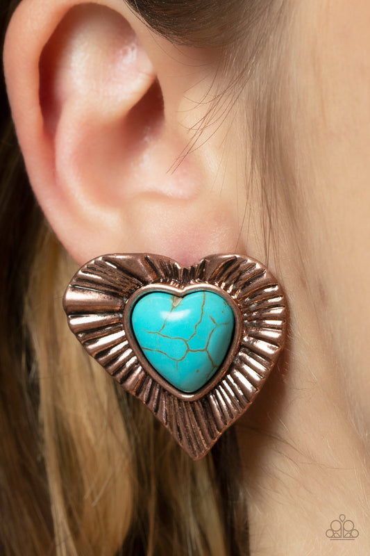 Rustic Romance - Copper & Turquoise Stone Earrings - Paparazzi Accessories 