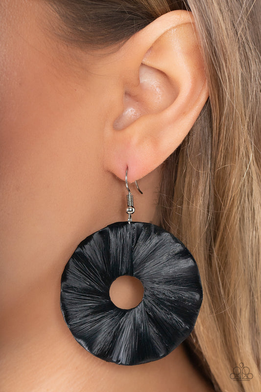 Fan the Breeze - Black Earrings - Paparazzi Accessories - Paparazzi Accessories 