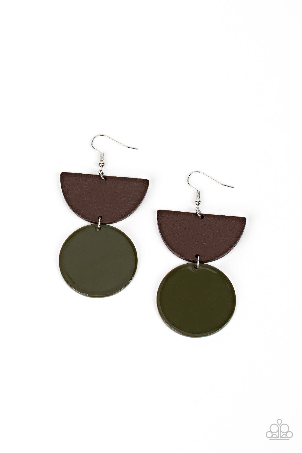 Beach Bistro - Green & Wooden Earrings - Paparazzi Accessories - Paparazzi Accessories 