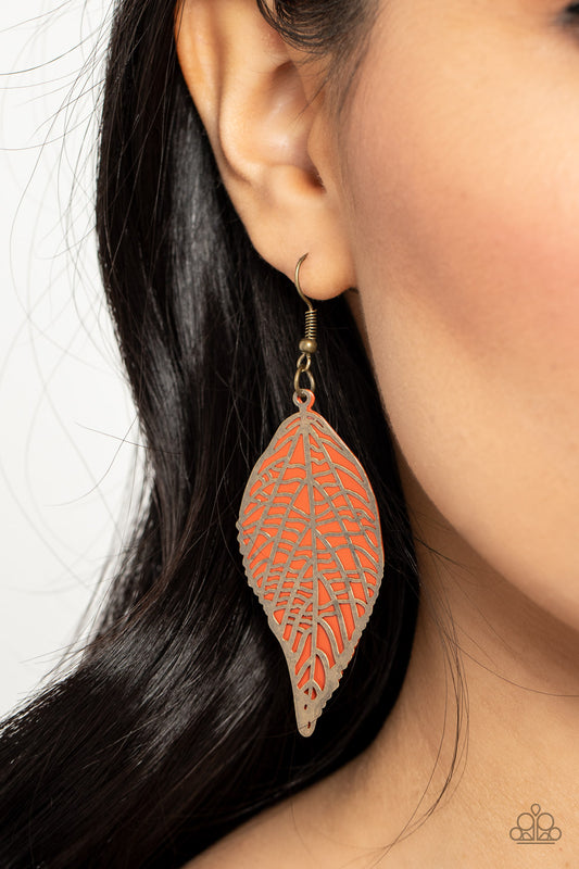 Leafy Luxury - Orange Earrings - Paparazzi Accessories - Paparazzi Accessories 