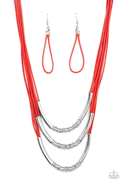 Mechanical Mania - Red Necklace - Paparazzi Accessories - Paparazzi Accessories 