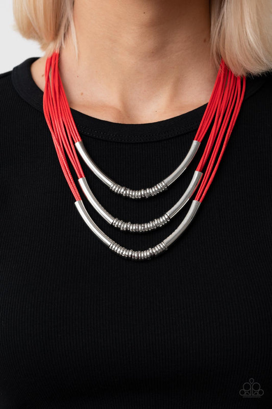 Mechanical Mania - Red Necklace - Paparazzi Accessories - Paparazzi Accessories 