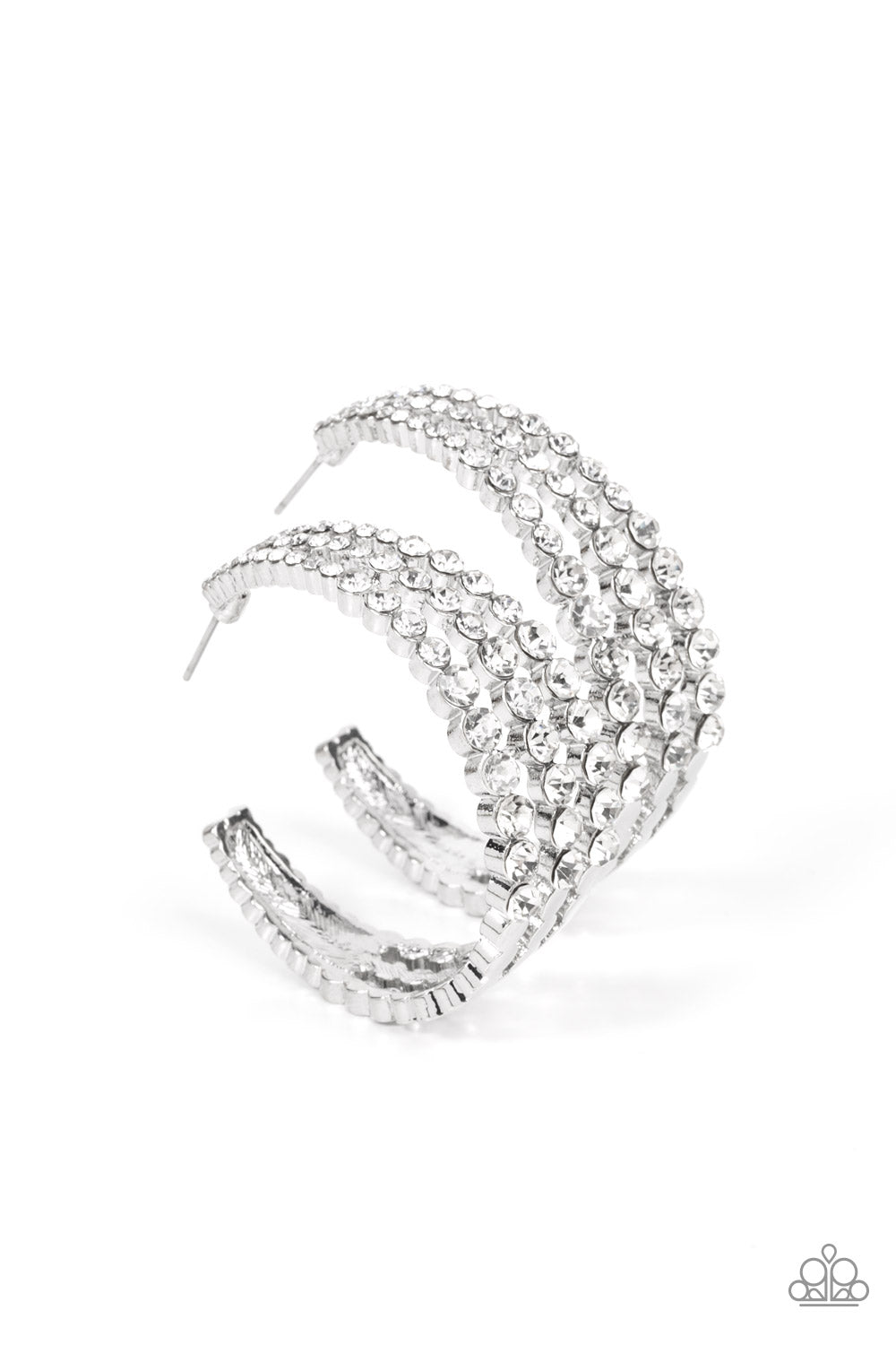 Cosmopolitan Cool - White Rhinestone Hoops - Paparazzi Accessories - Paparazzi Accessories 
