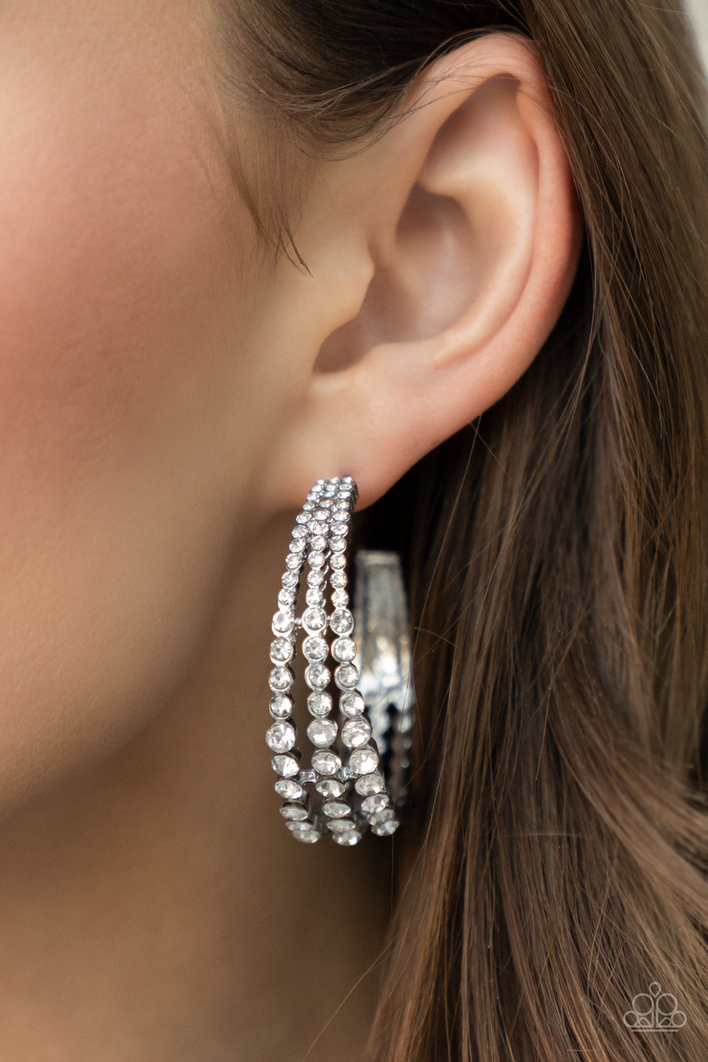 Cosmopolitan Cool - White Rhinestone Hoops - Paparazzi Accessories - Paparazzi Accessories 