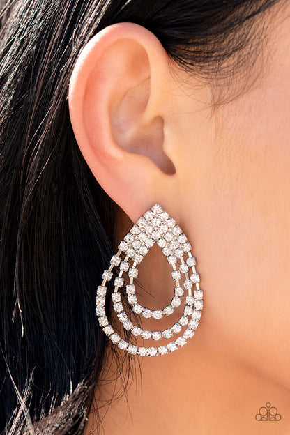 Take a POWER Stance - White Earrings - Paparazzi Accessories 