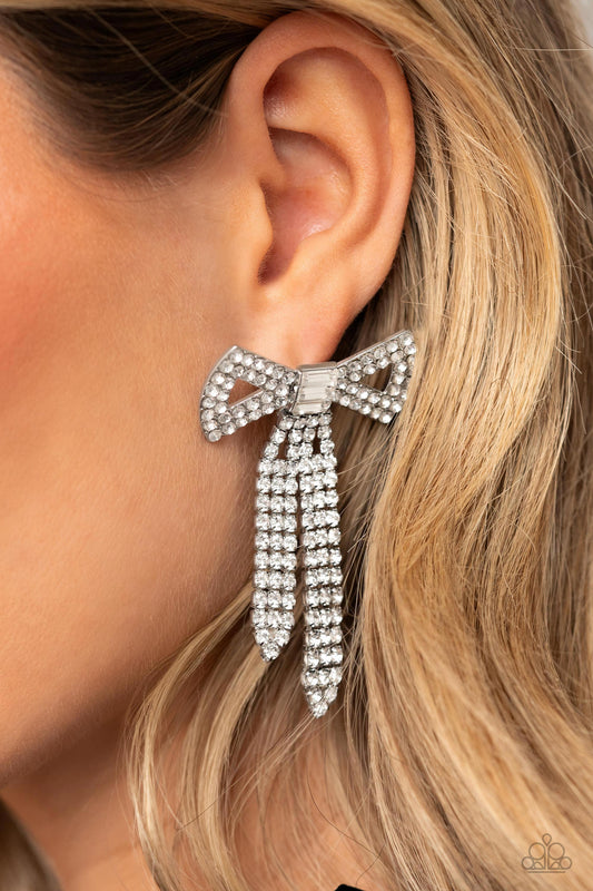 Just BOW With It - White Earrings - Paparazzi Accessories