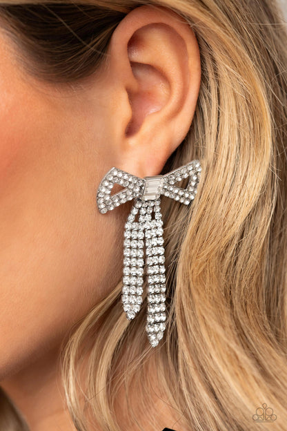 Just BOW With It - White Earrings - Paparazzi Accessories