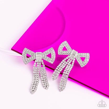 Just BOW With It - White Earrings - Paparazzi Accessories