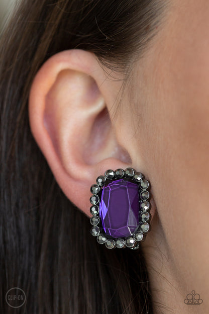 Glitter Enthusiast - Purple Clip On Earrings - Paparazzi Accessories - Paparazzi Accessories 