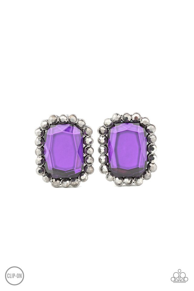 Glitter Enthusiast - Purple Clip On Earrings - Paparazzi Accessories - Paparazzi Accessories 