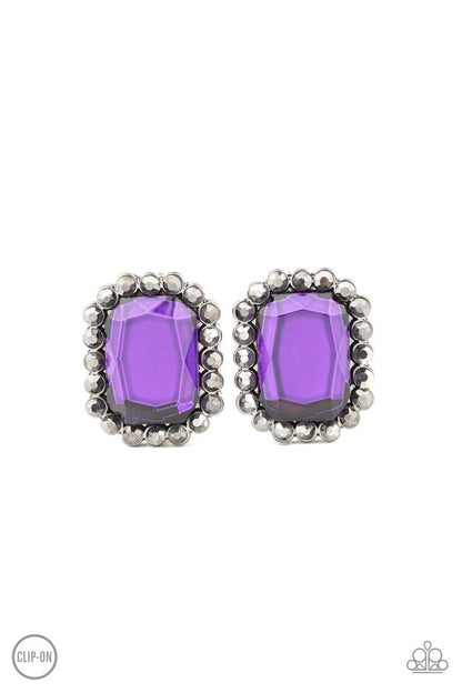 Glitter Enthusiast - Purple Clip On Earrings - Paparazzi Accessories - Paparazzi Accessories 