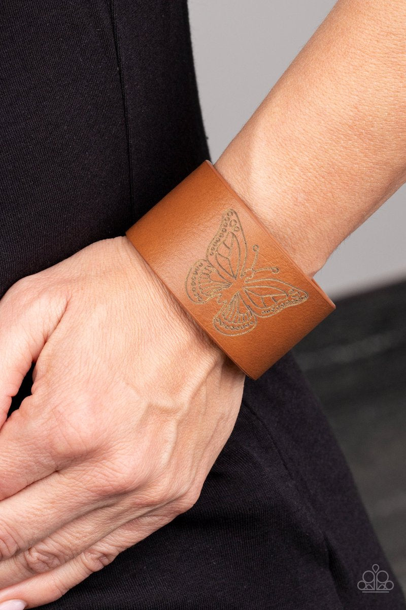 Flirty Flutter - Brown Leather Bracelet - Paparazzi Accessories - Paparazzi Accessories 