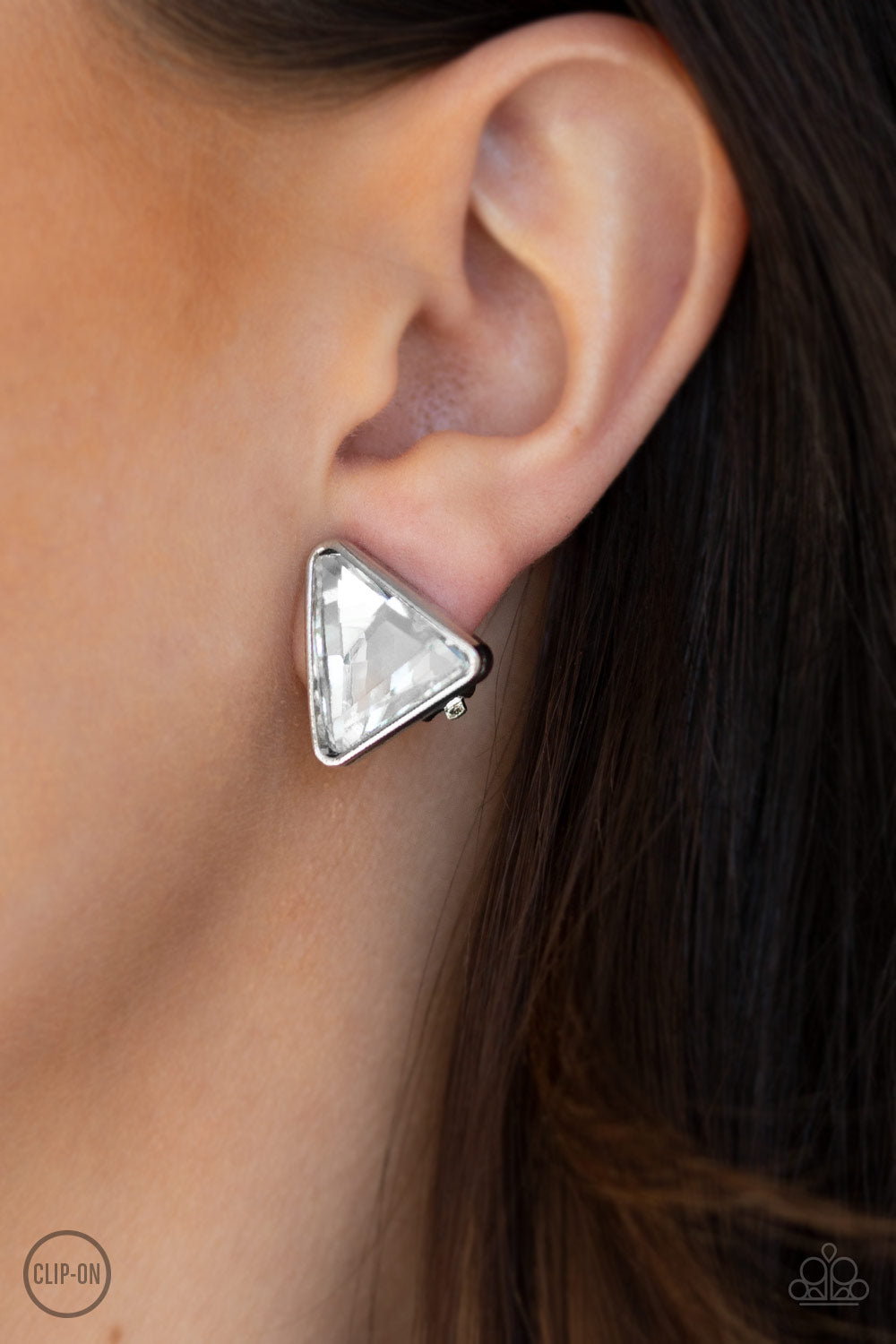 Timeless In Triangles - White - Clip Ons - Paparazzi Accessories 