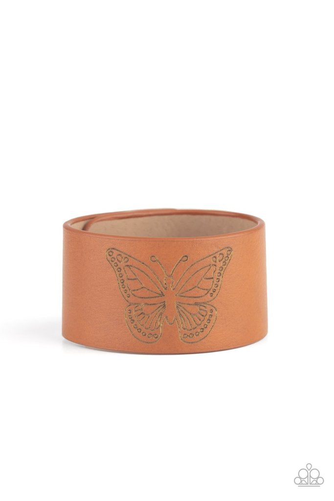 Flirty Flutter - Brown Leather Bracelet - Paparazzi Accessories - Paparazzi Accessories 