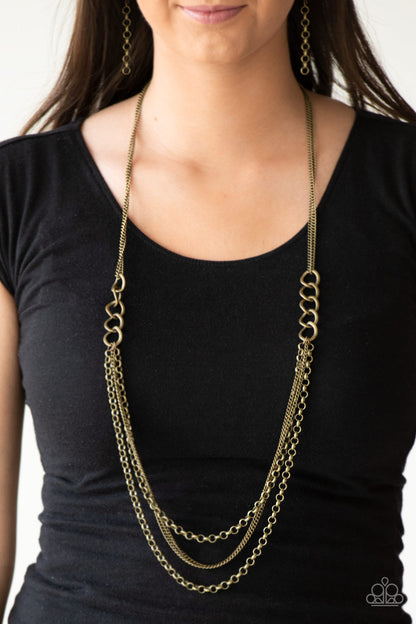 Mechanical Mayhem - Brass Necklace - Paparazzi Accessories - Paparazzi Accessories 