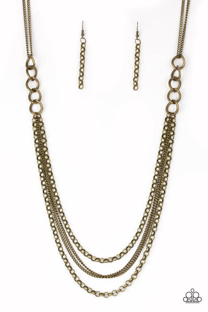 Mechanical Mayhem - Brass Necklace - Paparazzi Accessories - Paparazzi Accessories 
