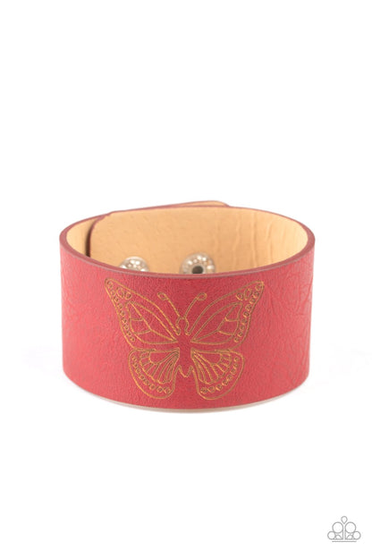 Flirty Flutter - Red Leather Bracelet - Paparazzi Accessories - Paparazzi Accessories 