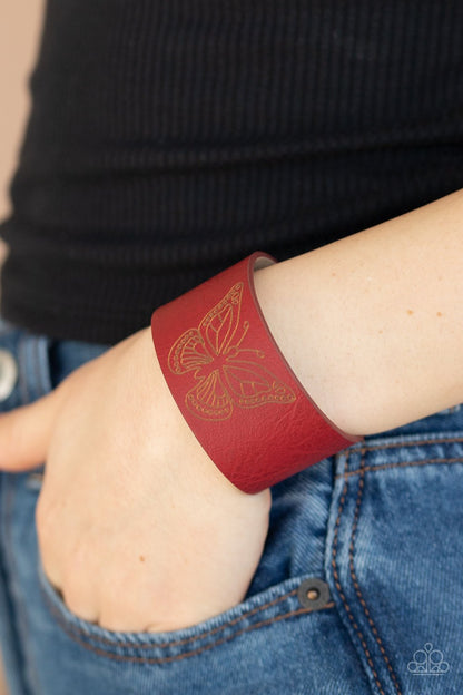 Flirty Flutter - Red Leather Bracelet - Paparazzi Accessories - Paparazzi Accessories 