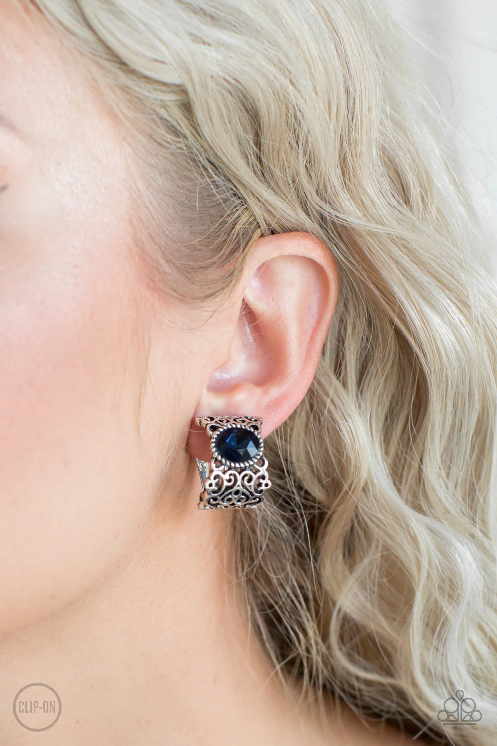 Glamorously Grand Duchess - Blue Clip On Earrings - Paparazzi Accessories