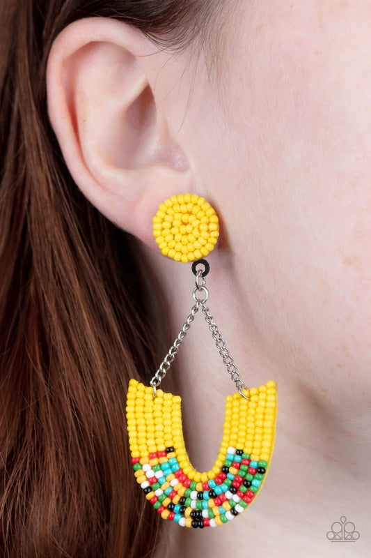 Make it RAINBOW - Yellow Earrings - Paparazzi Accessories - Paparazzi Accessories 