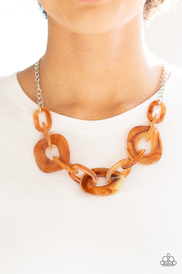 Courageously Chromatic - Brown Acrylic Necklace - Paparazzi Accessories - Paparazzi Accessories 